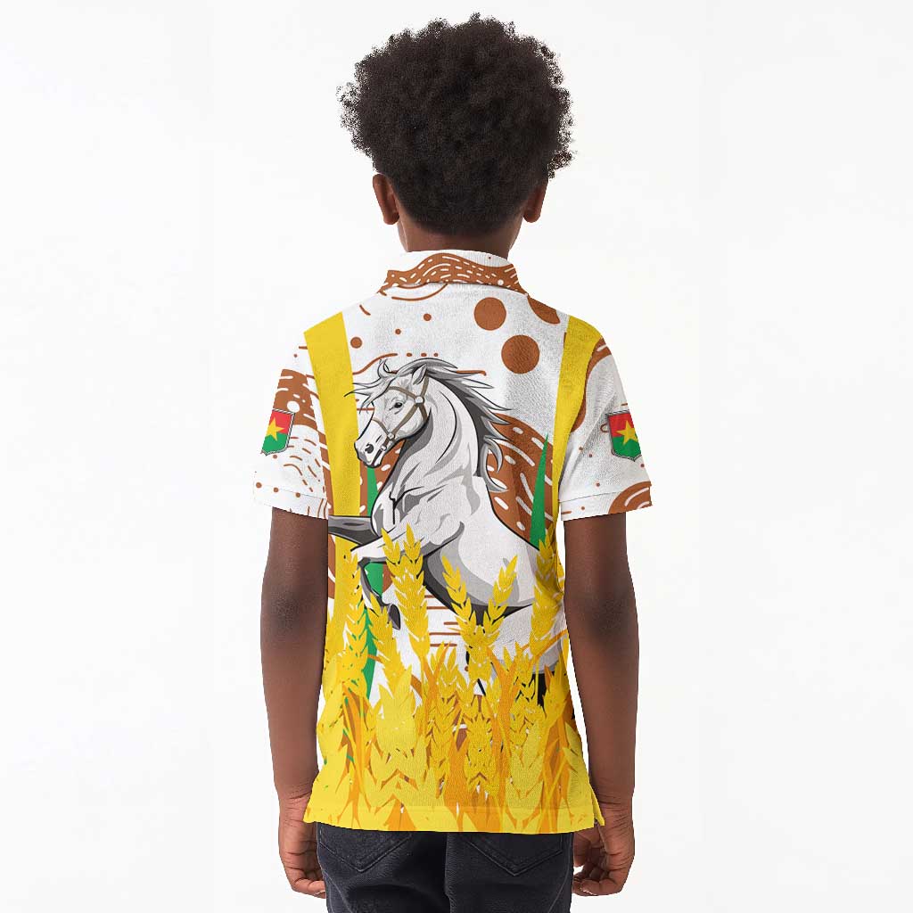 Burkina Faso Rising Horse Kid Polo Shirt Golden Harvest and National Pride - African Pride