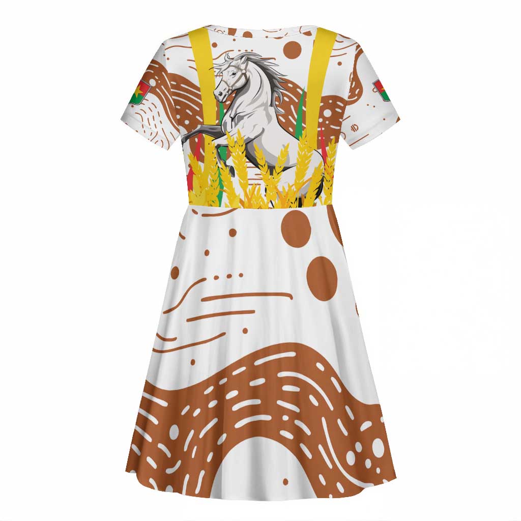 Burkina Faso Rising Horse Kid Short Sleeve Dress Golden Harvest and National Pride - African Pride