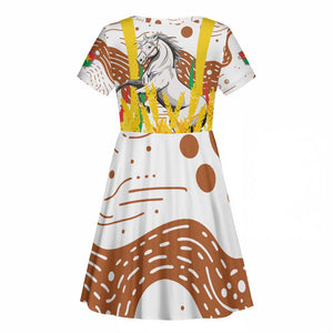 Burkina Faso Rising Horse Kid Short Sleeve Dress Golden Harvest and National Pride - African Pride