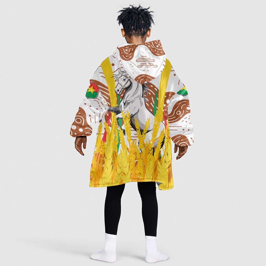Burkina Faso Rising Horse Kid Wearable Blanket Hoodie Golden Harvest and National Pride - African Pride