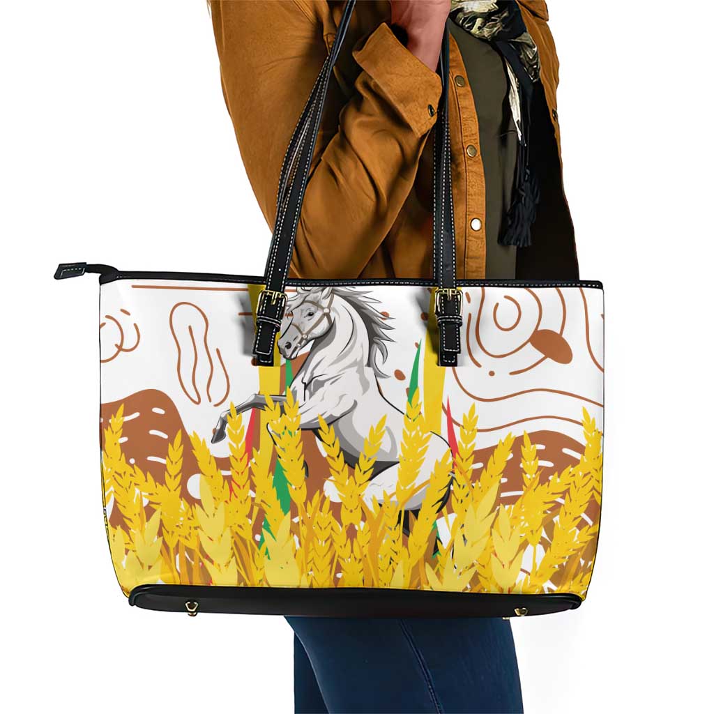 Burkina Faso Rising Horse Leather Tote Bag Golden Harvest and National Pride - African Pride