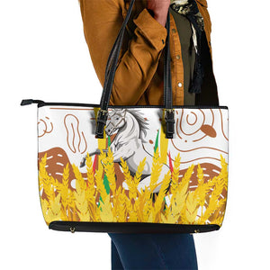 Burkina Faso Rising Horse Leather Tote Bag Golden Harvest and National Pride - African Pride