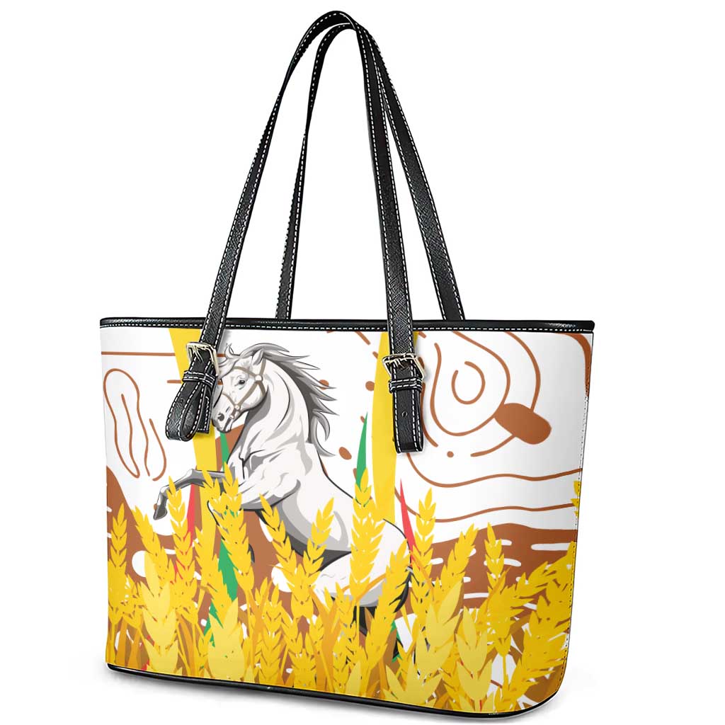 Burkina Faso Rising Horse Leather Tote Bag Golden Harvest and National Pride - African Pride
