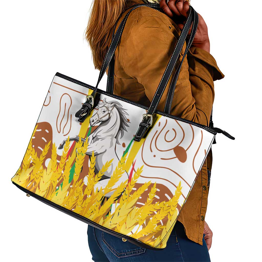 Burkina Faso Rising Horse Leather Tote Bag Golden Harvest and National Pride - African Pride