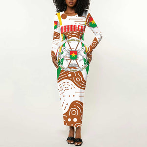 Burkina Faso Rising Horse Long Sleeve Bodycon Dress Golden Harvest and National Pride - African Pride