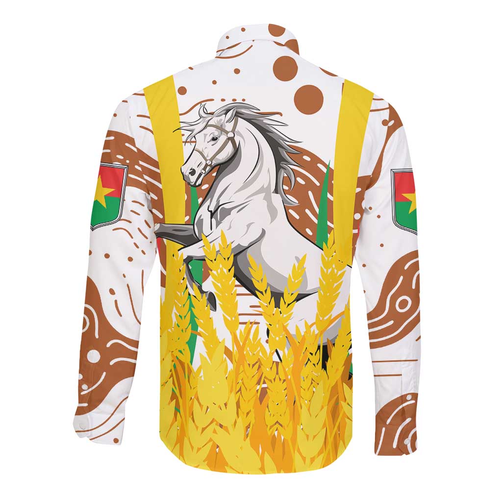 Burkina Faso Rising Horse Long Sleeve Button Shirt Golden Harvest and National Pride - African Pride