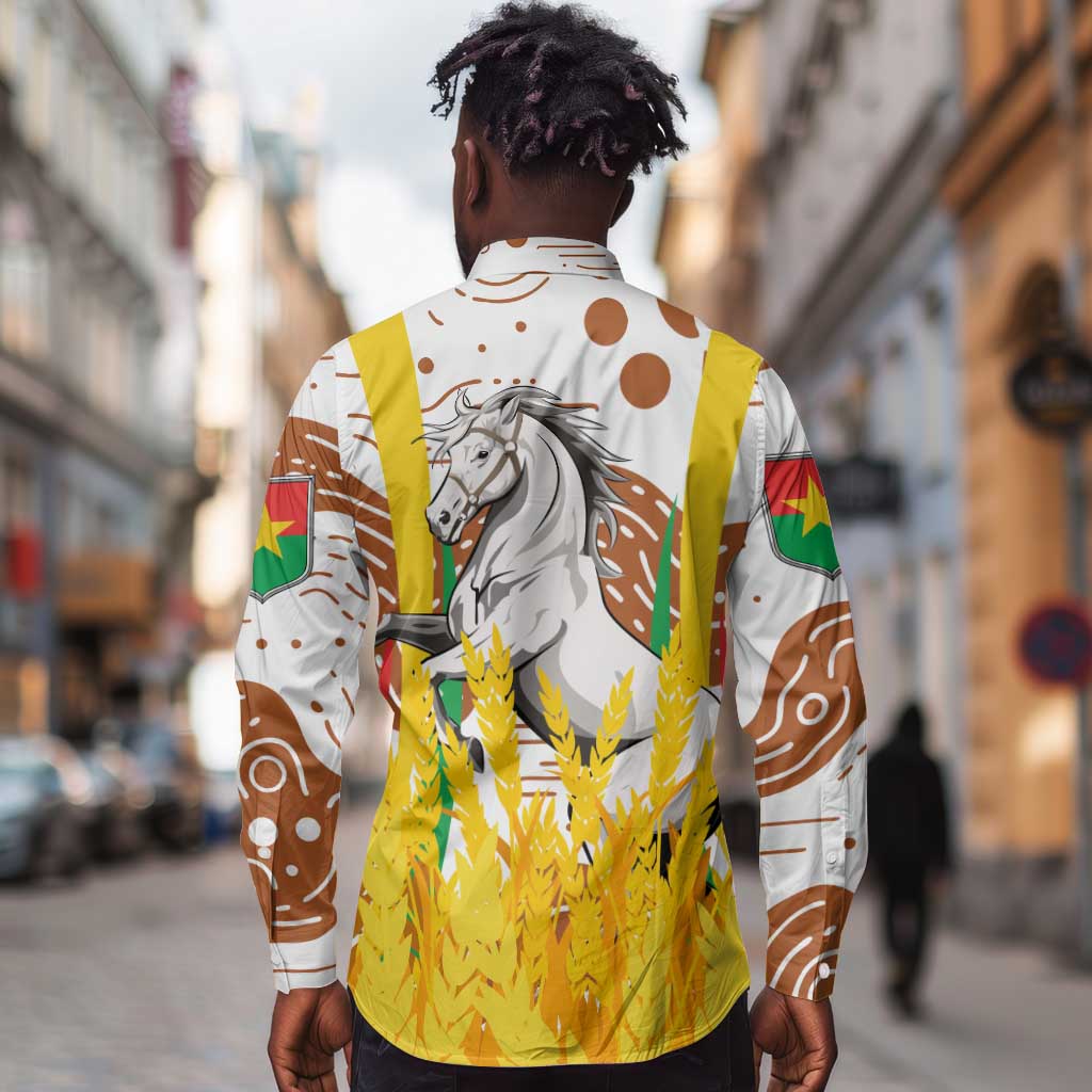 Burkina Faso Rising Horse Long Sleeve Button Shirt Golden Harvest and National Pride - African Pride