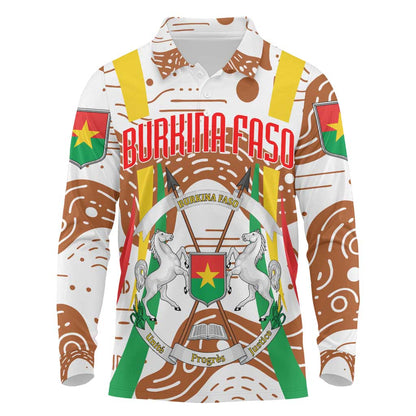 Burkina Faso Rising Horse Long Sleeve Polo Shirt Golden Harvest and National Pride - African Pride