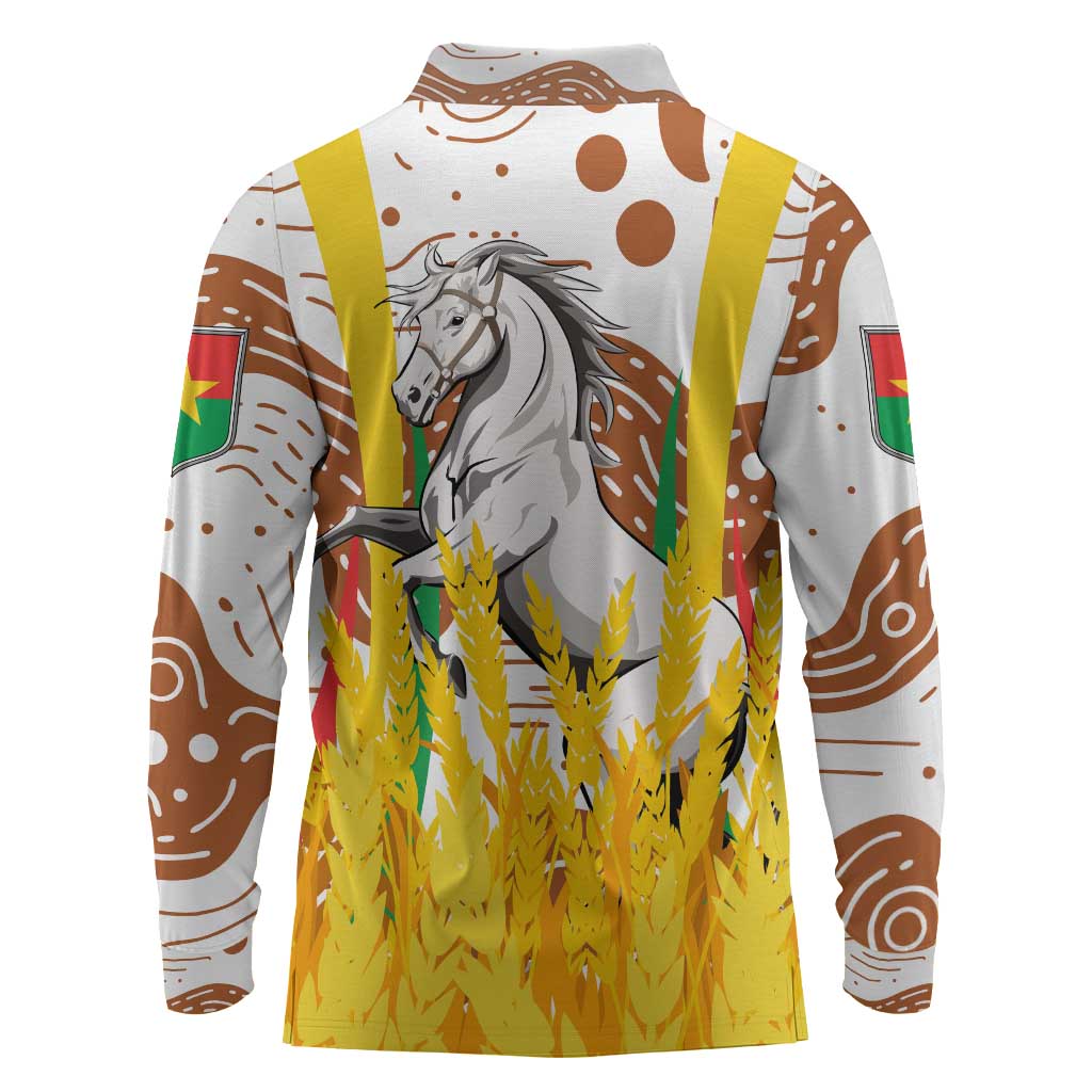 Burkina Faso Rising Horse Long Sleeve Polo Shirt Golden Harvest and National Pride - African Pride