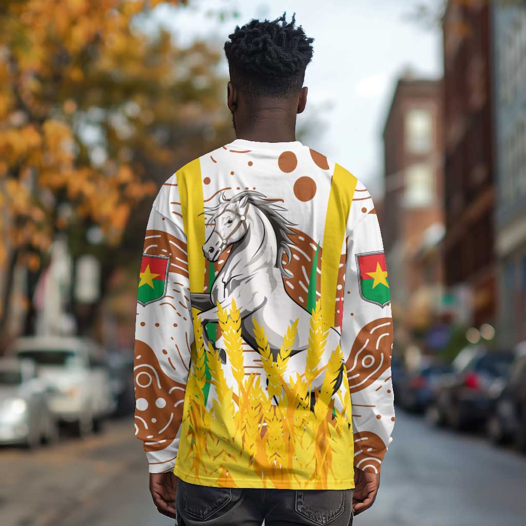 Burkina Faso Rising Horse Long Sleeve Shirt Golden Harvest and National Pride - African Pride