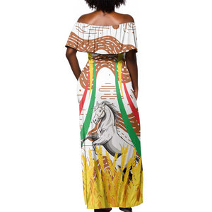 Burkina Faso Rising Horse Off Shoulder Maxi Dress Golden Harvest and National Pride - African Pride