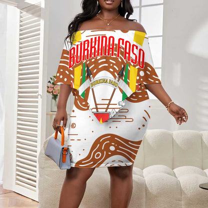 Burkina Faso Rising Horse Off Shoulder Short Dress Golden Harvest and National Pride - African Pride