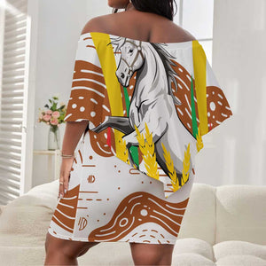 Burkina Faso Rising Horse Off Shoulder Short Dress Golden Harvest and National Pride - African Pride