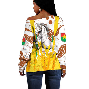 Burkina Faso Rising Horse Off Shoulder Sweater Golden Harvest and National Pride - African Pride