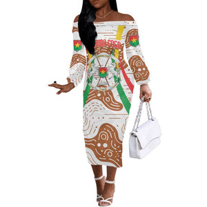 Burkina Faso Rising Horse Off The Shoulder Long Sleeve Dress Golden Harvest and National Pride - African Pride