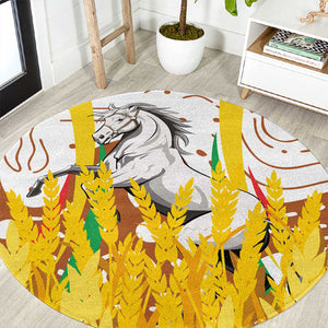 Burkina Faso Rising Horse Round Carpet Golden Harvest and National Pride - African Pride