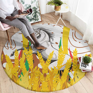 Burkina Faso Rising Horse Round Carpet Golden Harvest and National Pride - African Pride