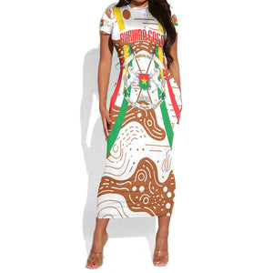 Burkina Faso Rising Horse Short Sleeve Bodycon Dress Golden Harvest and National Pride - African Pride