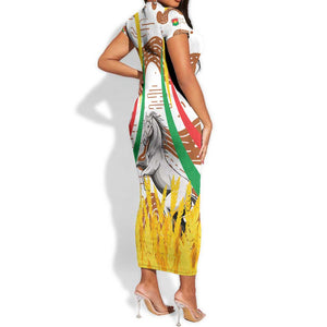 Burkina Faso Rising Horse Short Sleeve Bodycon Dress Golden Harvest and National Pride - African Pride