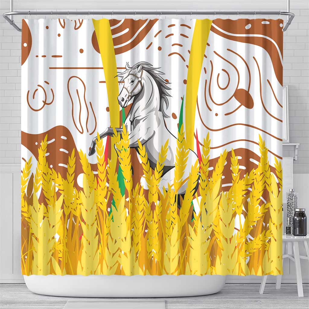 Burkina Faso Rising Horse Shower Curtain Golden Harvest and National Pride - African Pride