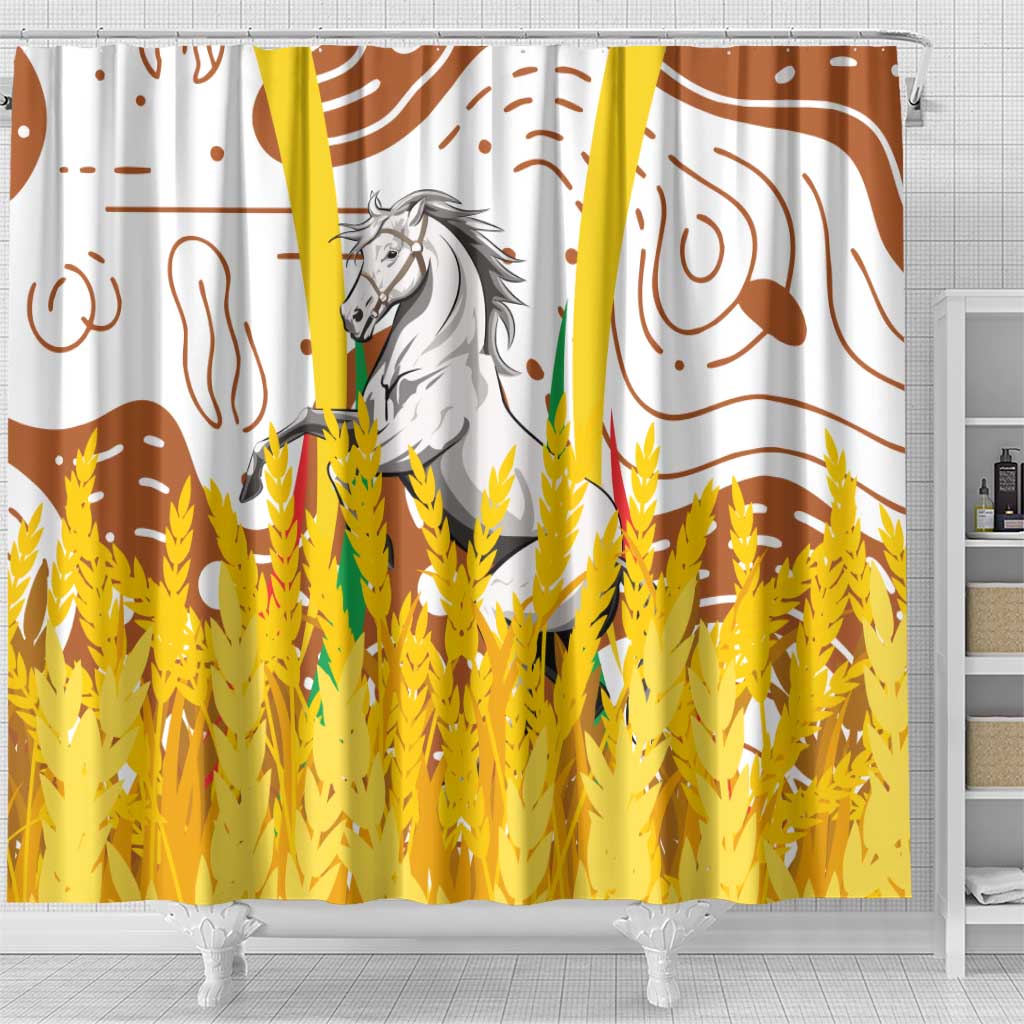 Burkina Faso Rising Horse Shower Curtain Golden Harvest and National Pride - African Pride