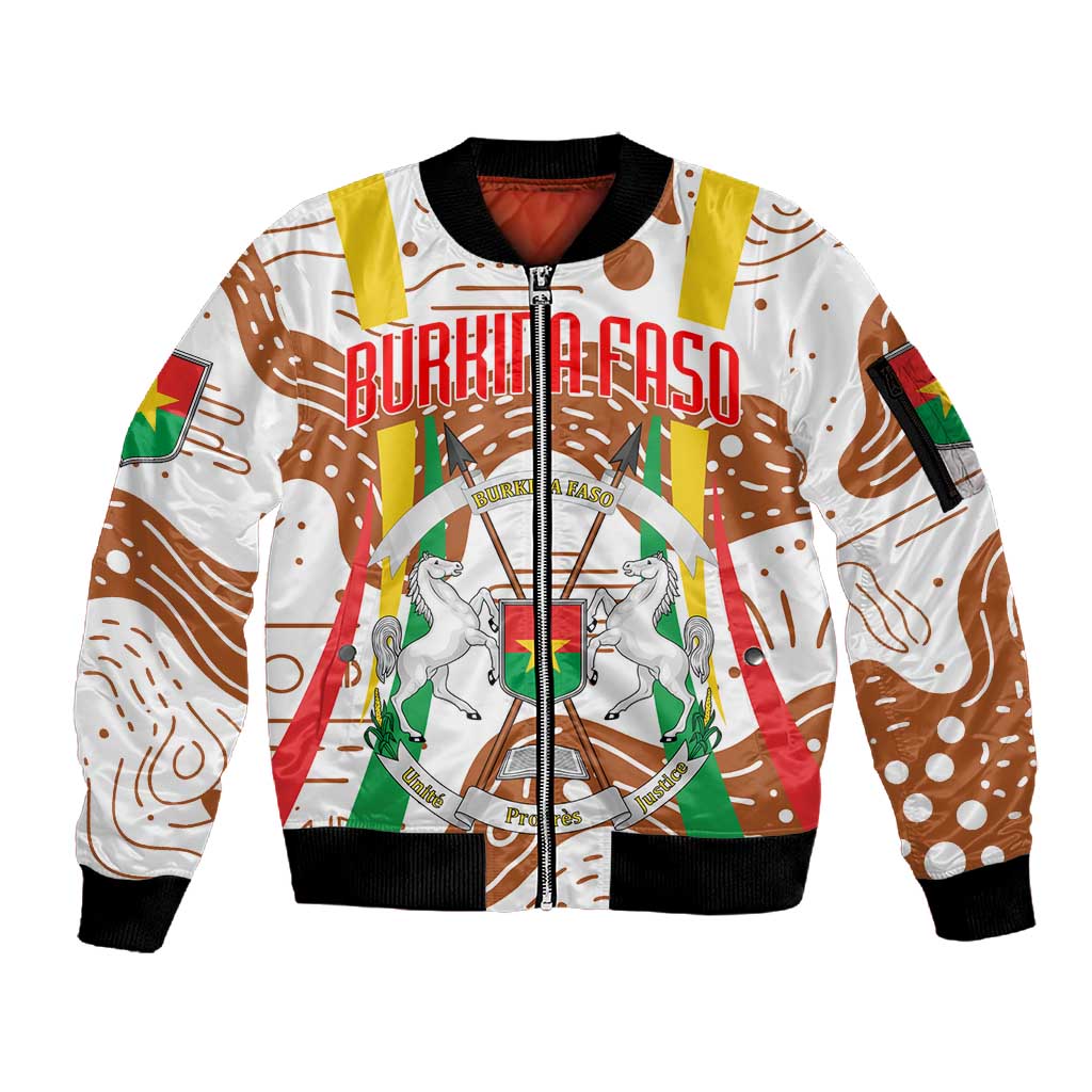 Burkina Faso Rising Horse Sleeve Zip Bomber Jacket Golden Harvest and National Pride - African Pride