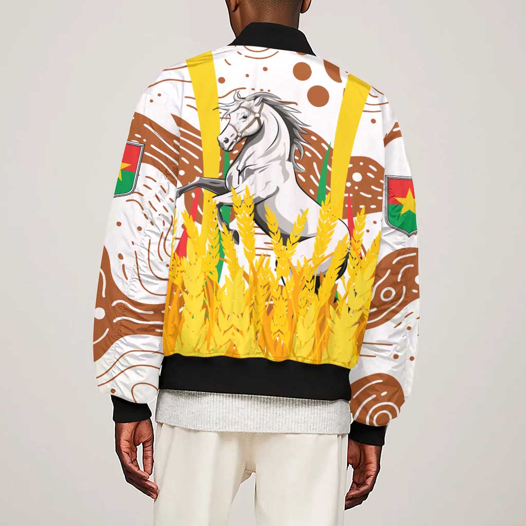 Burkina Faso Rising Horse Sleeve Zip Bomber Jacket Golden Harvest and National Pride - African Pride