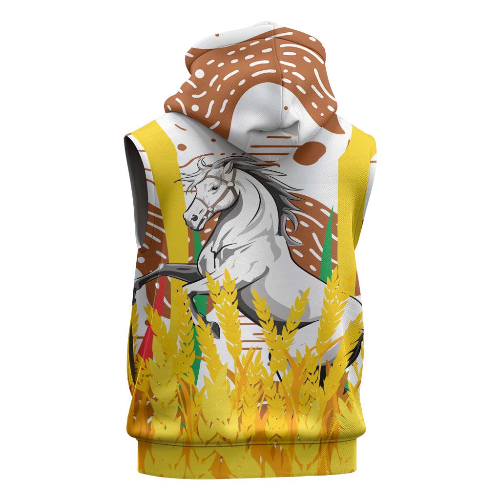 Burkina Faso Rising Horse Sleeveless Zip Hoodie Golden Harvest and National Pride - African Pride