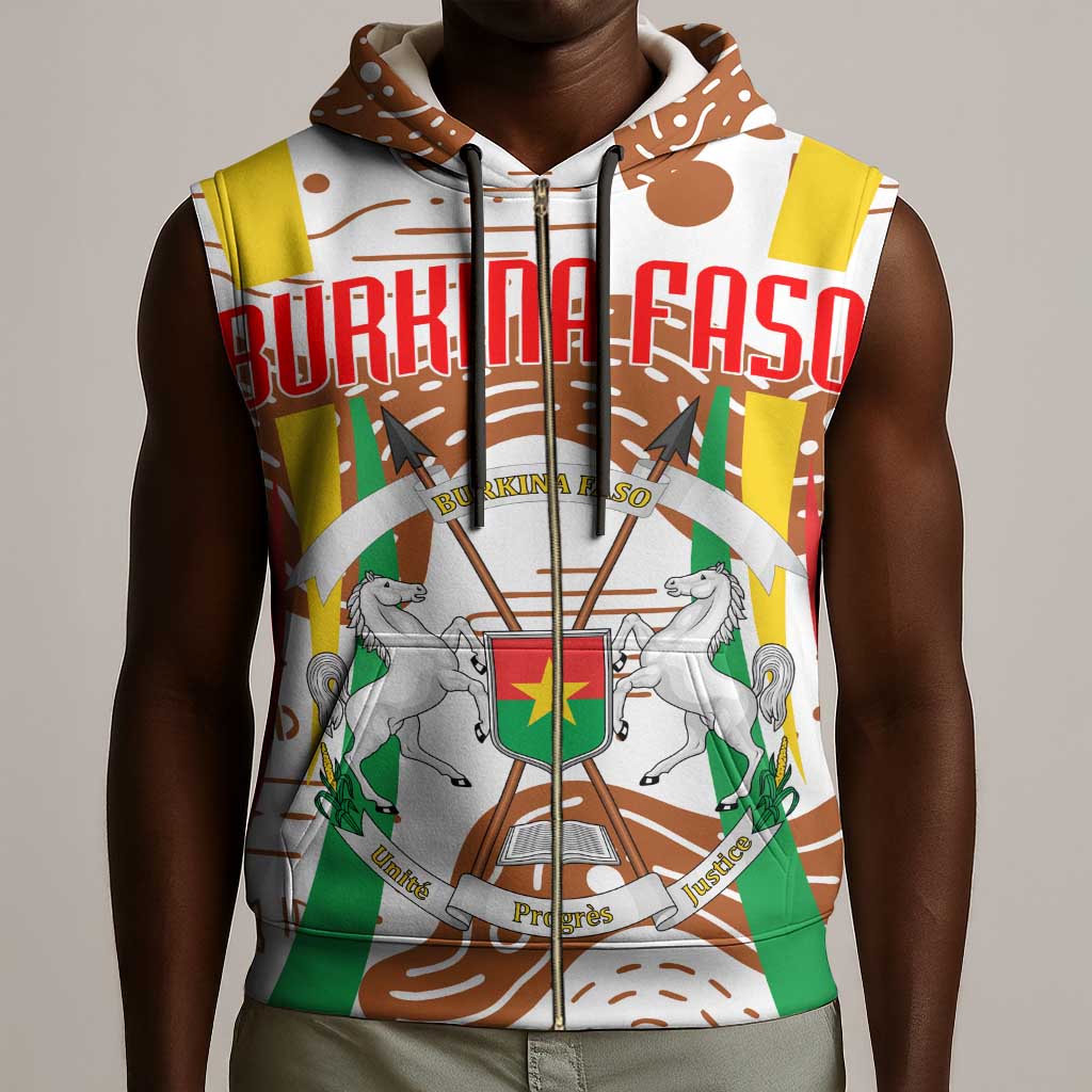 Burkina Faso Rising Horse Sleeveless Zip Hoodie Golden Harvest and National Pride - African Pride