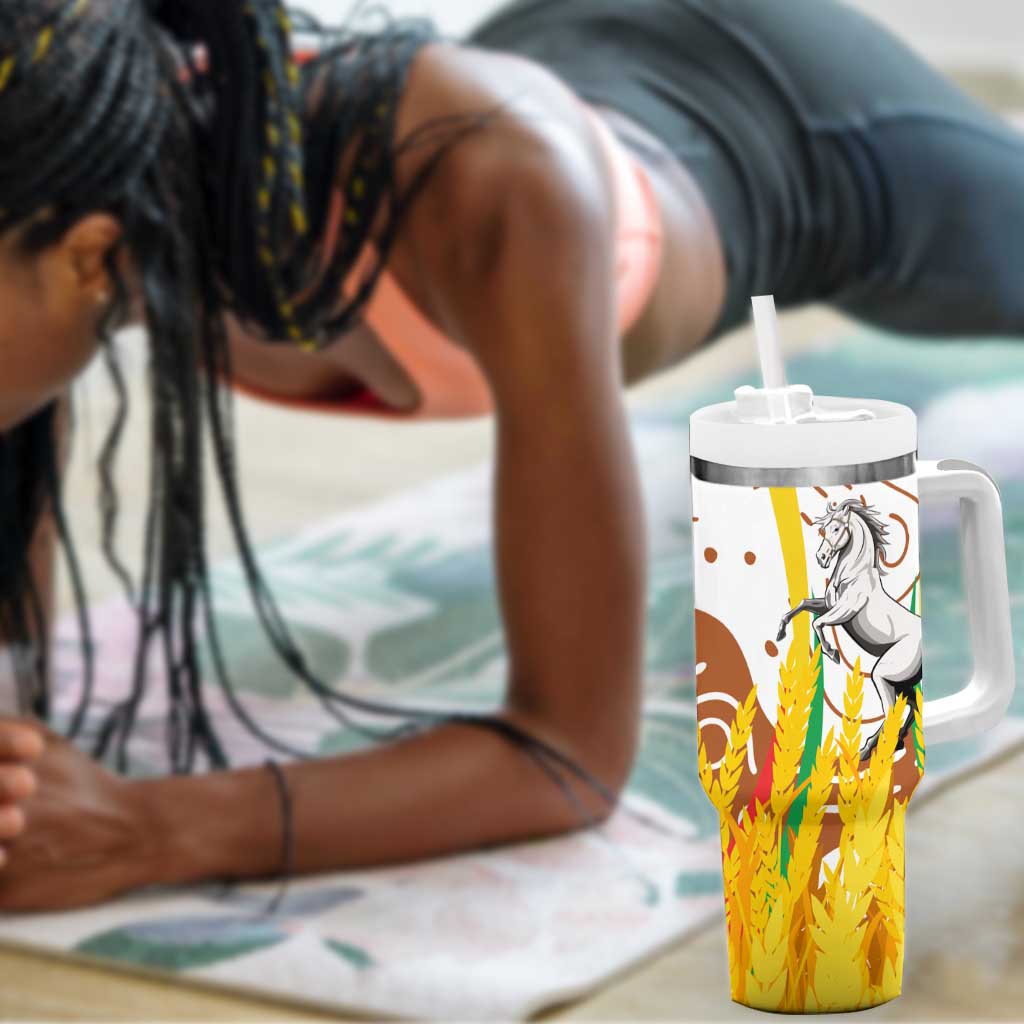 Burkina Faso Rising Horse Tumbler With Handle Golden Harvest and National Pride - African Pride