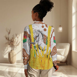 Burkina Faso Rising Horse Women Casual Shirt Golden Harvest and National Pride - African Pride