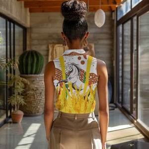 Burkina Faso Rising Horse Women Sleeveless Polo Shirt Golden Harvest and National Pride - African Pride