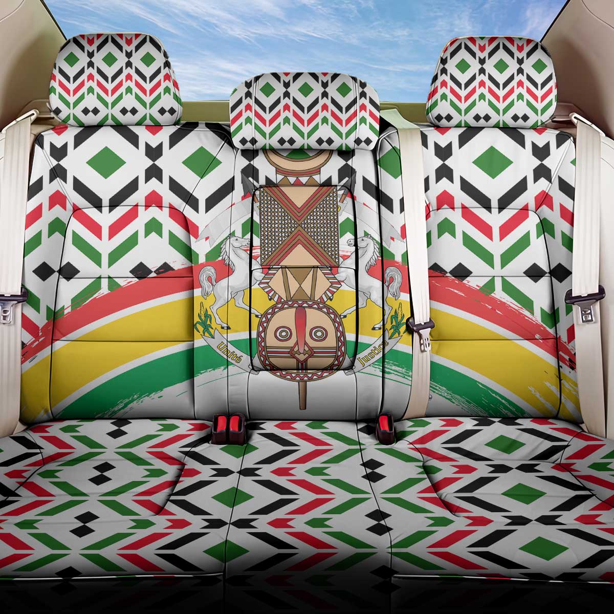 Burkina Faso Back Car Seat Cover Red Green Black Geometric - African Pride