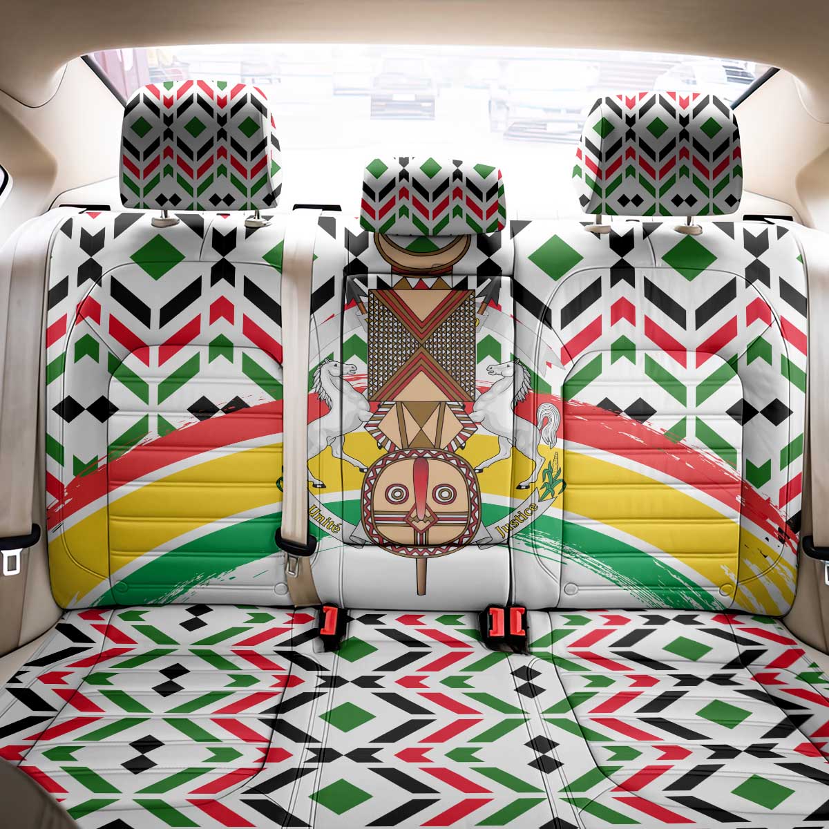 Burkina Faso Back Car Seat Cover Red Green Black Geometric - African Pride