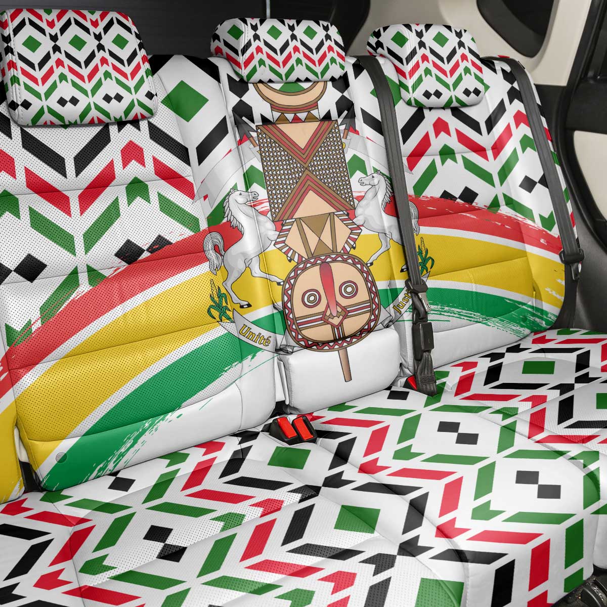 Burkina Faso Back Car Seat Cover Red Green Black Geometric - African Pride