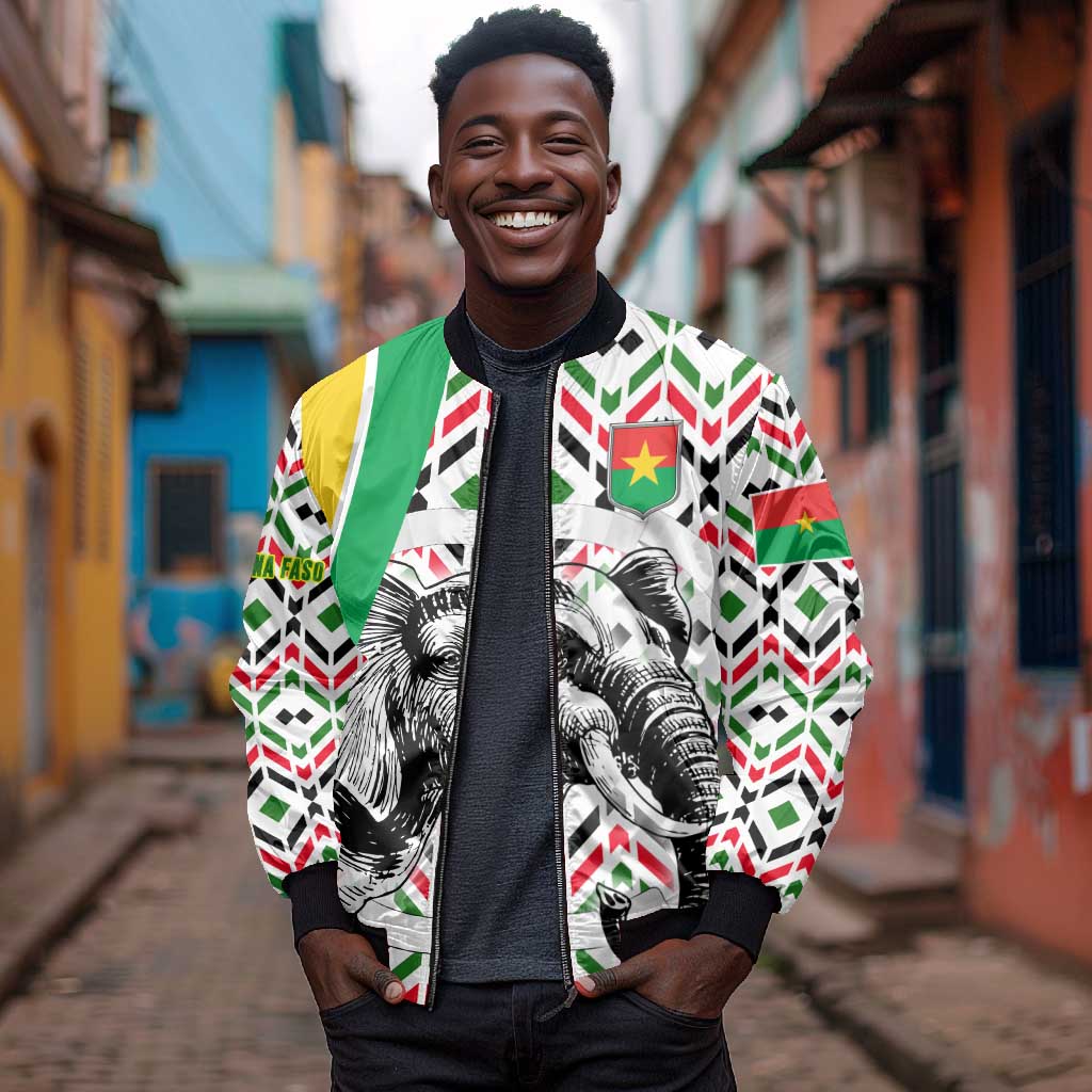 Burkina Faso Bomber Jacket Red Green Black Geometric - African Pride