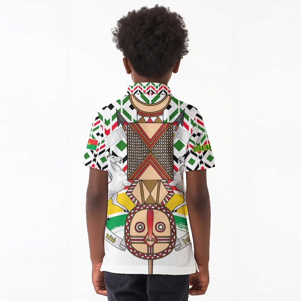 Burkina Faso Kid Polo Shirt Red Green Black Geometric - African Pride