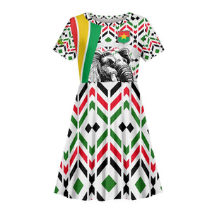 Burkina Faso Kid Short Sleeve Dress Red Green Black Geometric - African Pride