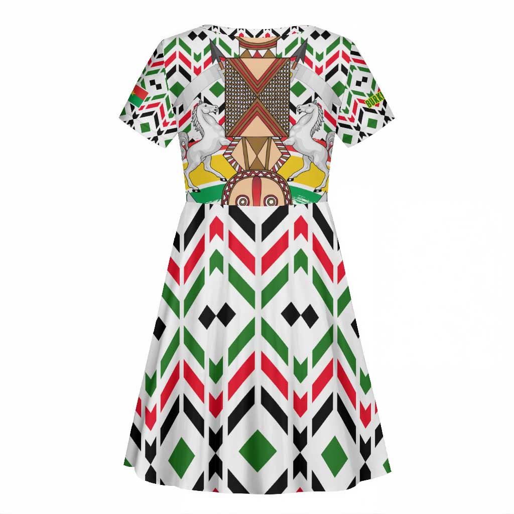 Burkina Faso Kid Short Sleeve Dress Red Green Black Geometric - African Pride
