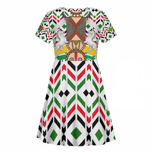 Burkina Faso Kid Short Sleeve Dress Red Green Black Geometric - African Pride