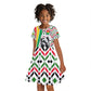 Burkina Faso Kid Short Sleeve Dress Red Green Black Geometric - African Pride