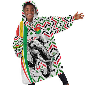 Burkina Faso Kid Wearable Blanket Hoodie Red Green Black Geometric - African Pride