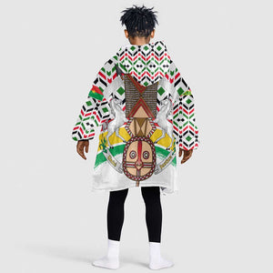 Burkina Faso Kid Wearable Blanket Hoodie Red Green Black Geometric - African Pride