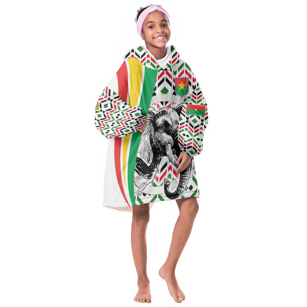 Burkina Faso Kid Wearable Blanket Hoodie Red Green Black Geometric - African Pride