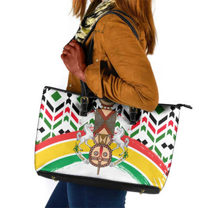 Burkina Faso Leather Tote Bag Red Green Black Geometric - African Pride