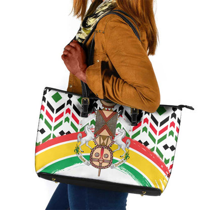Burkina Faso Leather Tote Bag Red Green Black Geometric - African Pride