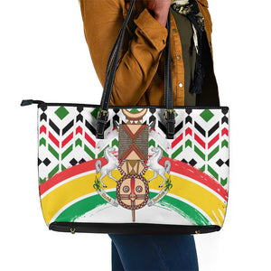Burkina Faso Leather Tote Bag Red Green Black Geometric - African Pride