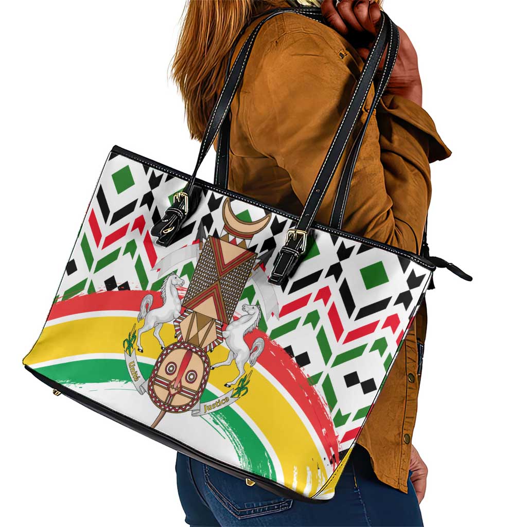 Burkina Faso Leather Tote Bag Red Green Black Geometric - African Pride