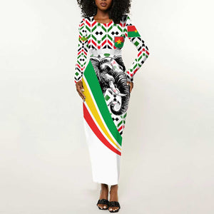 Burkina Faso Long Sleeve Bodycon Dress Red Green Black Geometric - African Pride