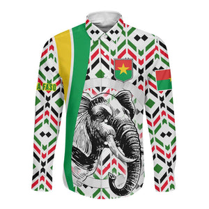 Burkina Faso Long Sleeve Button Shirt Red Green Black Geometric - African Pride